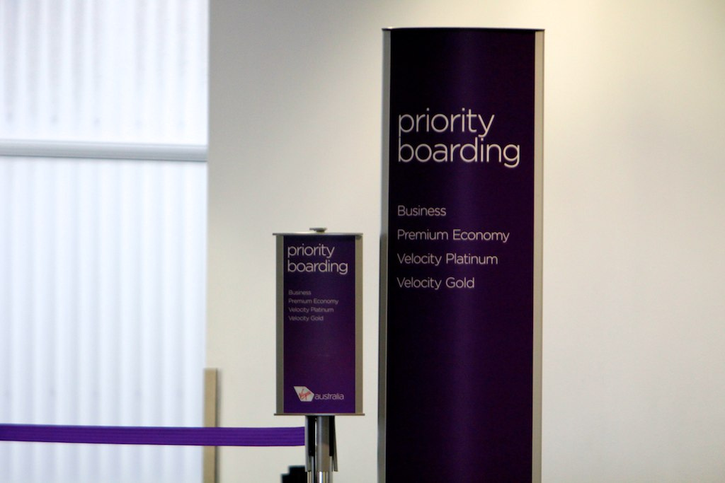 Virgin Australia priority boarding sign