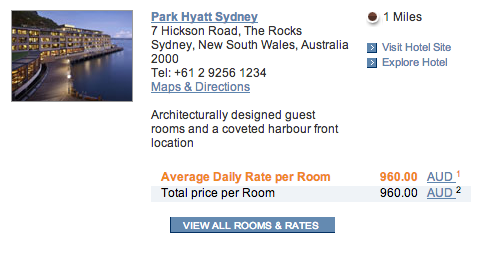 Park Hyatt Sydney Room Rates Screen | Point Hacks