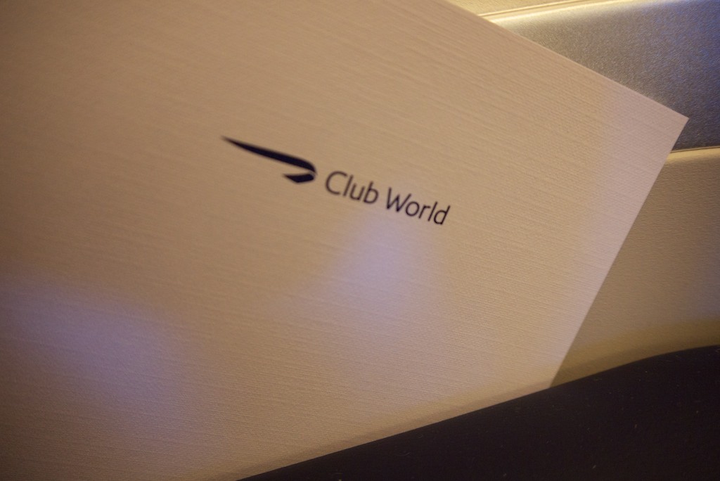 British Airways 777 Club World Business Class menu
