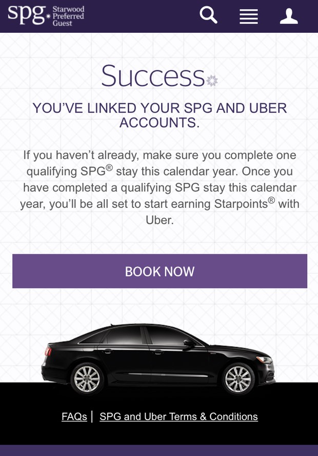 SPG Uber Account Link Success