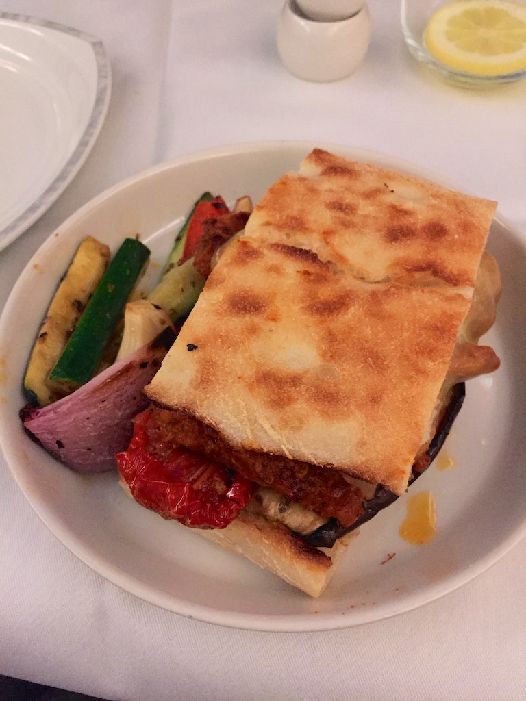 Roasted Vegetable Turkish Bread Sandwich - Singapore Airlines A380 Business Class | Point Hacks