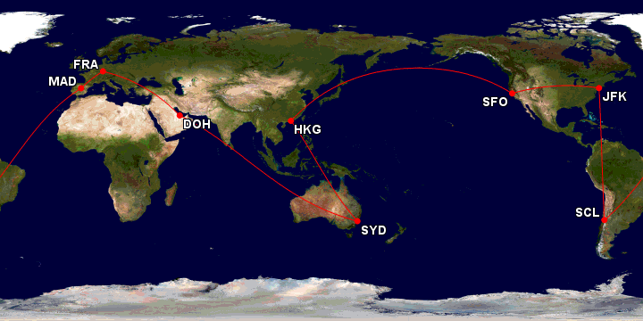 A round-the-world-ticket map route