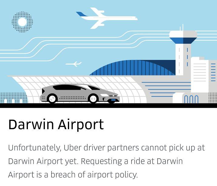Uber advise no pickup zone for Darwin Airport