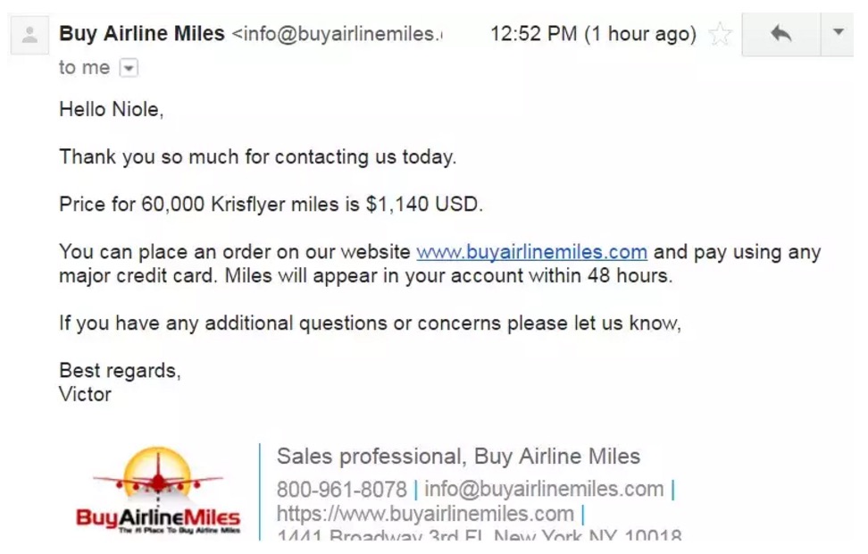Online Mileage Brokers - Buy Airline Miles Email 1 | Point Hacks