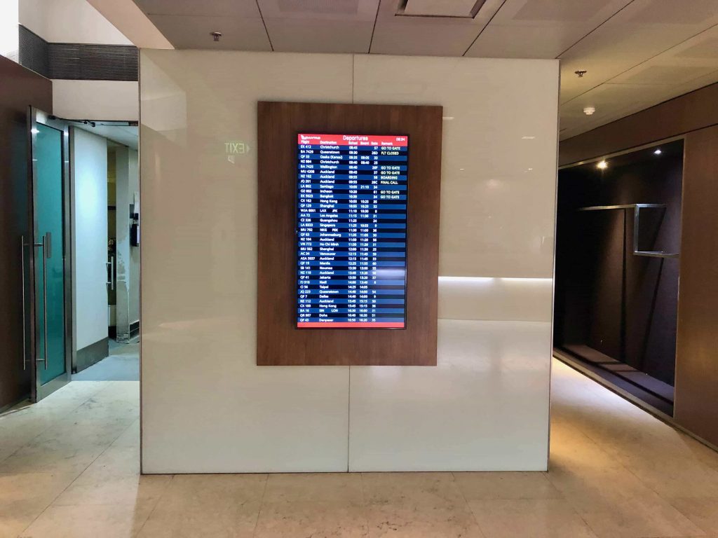 Qantas International Business Lounge Sydney departure screen