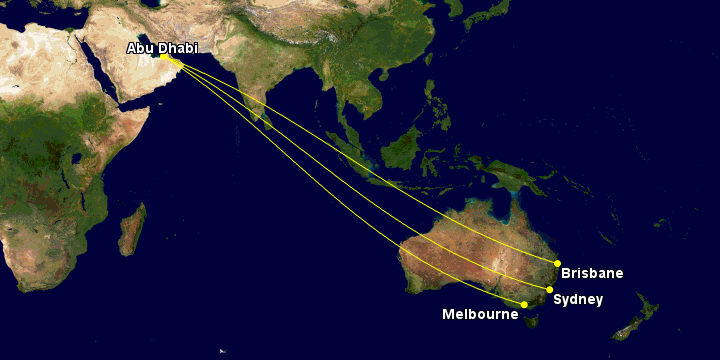 Etihad routes from Australia December 2019