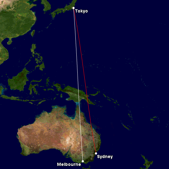Sydney to Tokyo route map