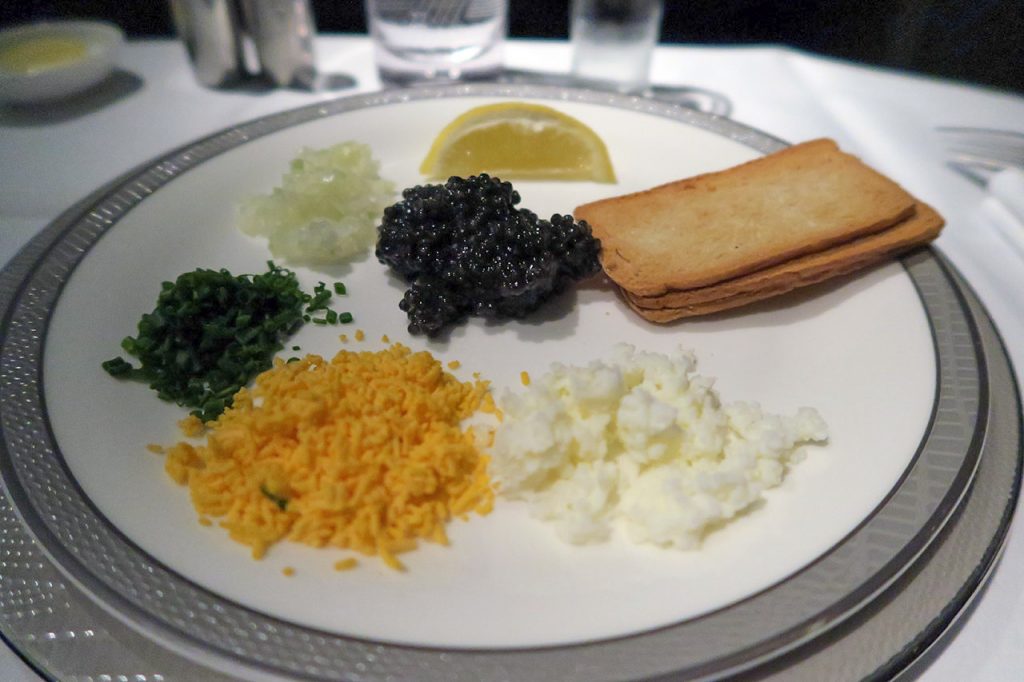 Singapore Airlines First Class caviar