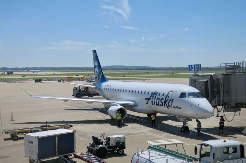 Alaska Airlines plane on tarmac at Austin Airport