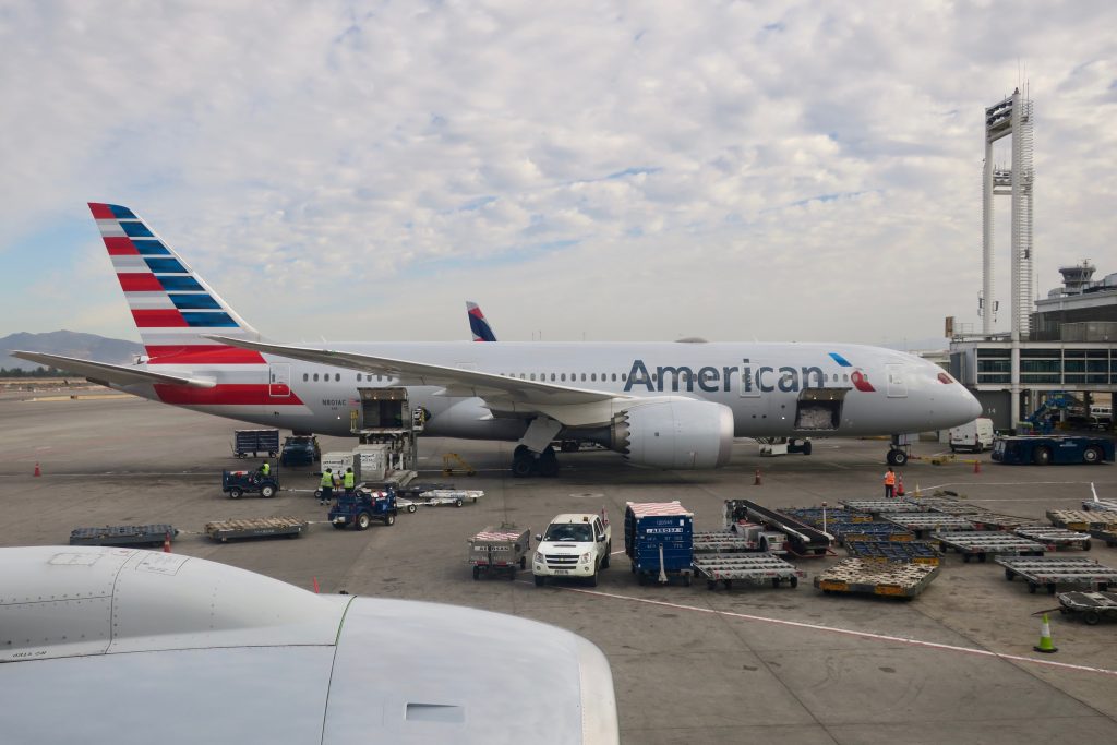 American Airlines 787 at Santiago Airport