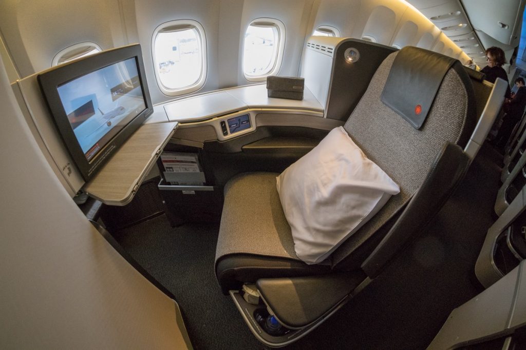 Air Canada 777 Business Class reverse herringbone seat