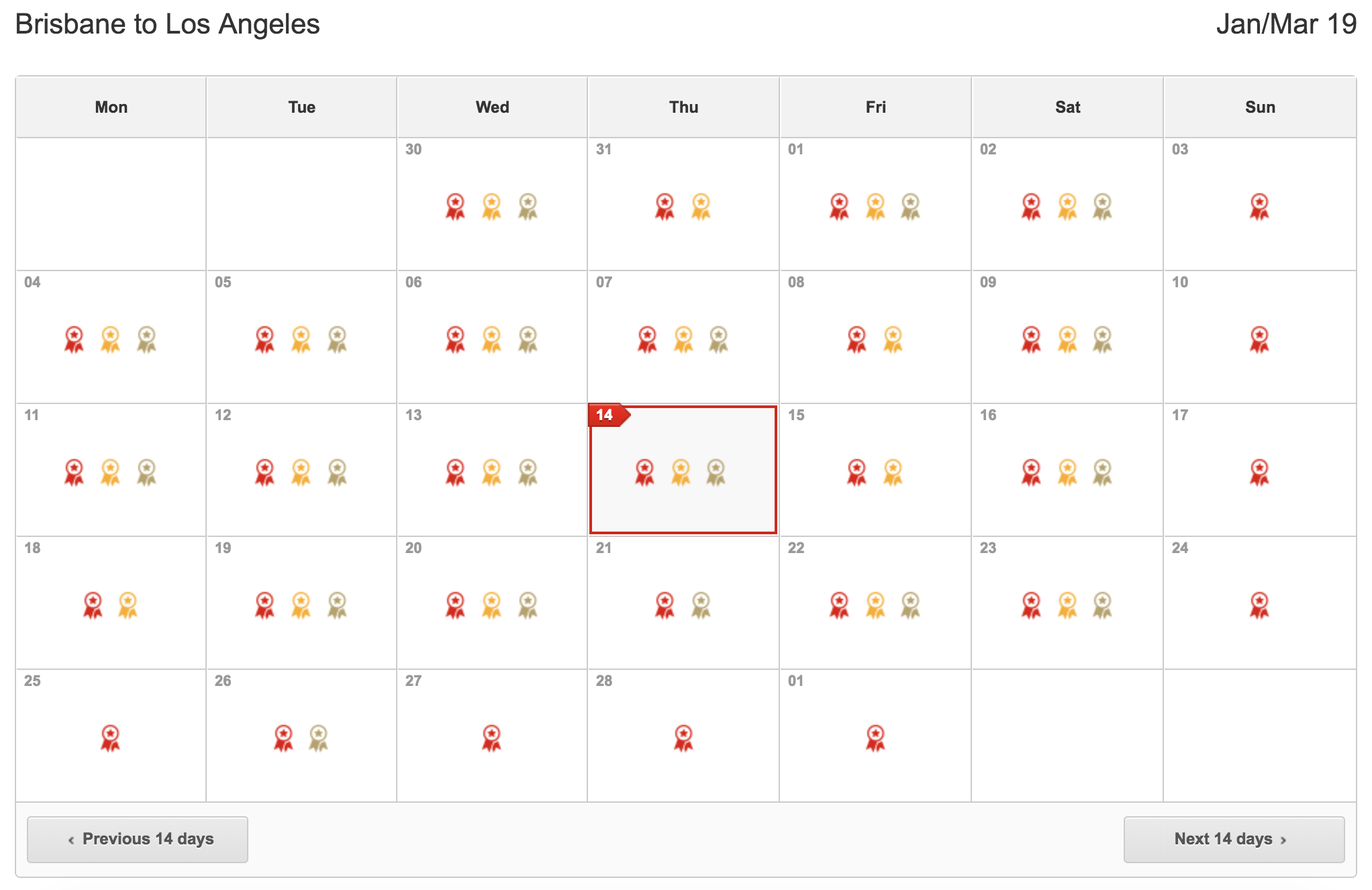 Flight availability calendar