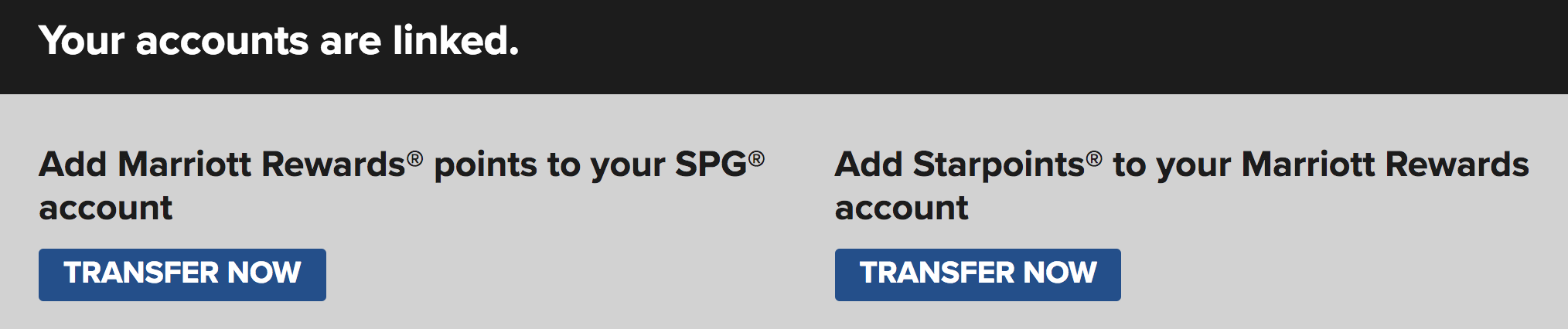 SPG Marriott linking accounts screenshot