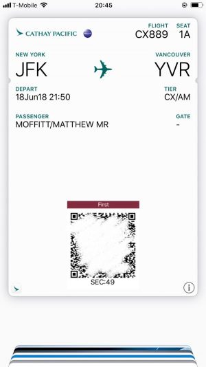 Cathay Pacific digital boarding pass