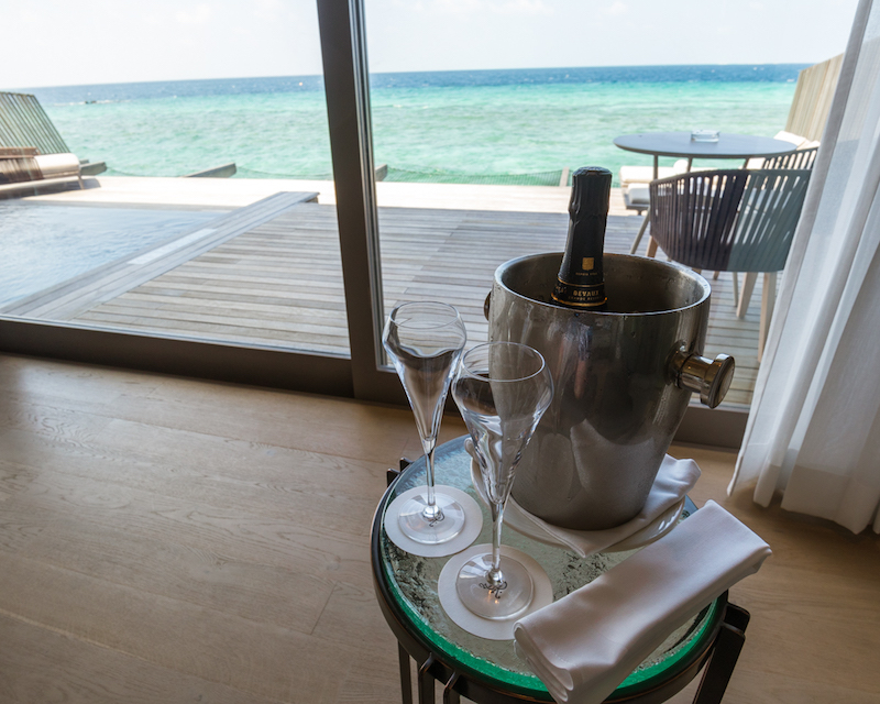 The St. Regis Maldives Vommuli Resort complimentary bottle of champagne