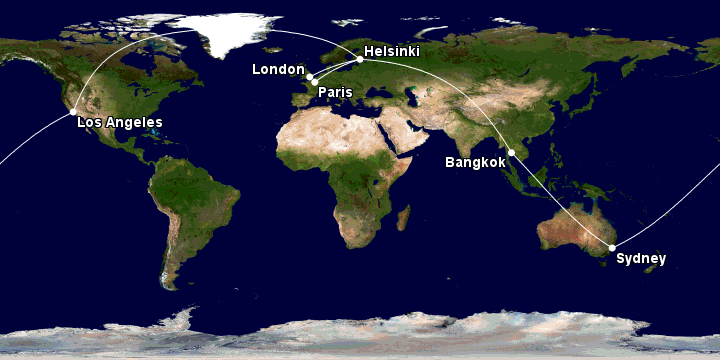 Fly around the world via Business Class route sample1
