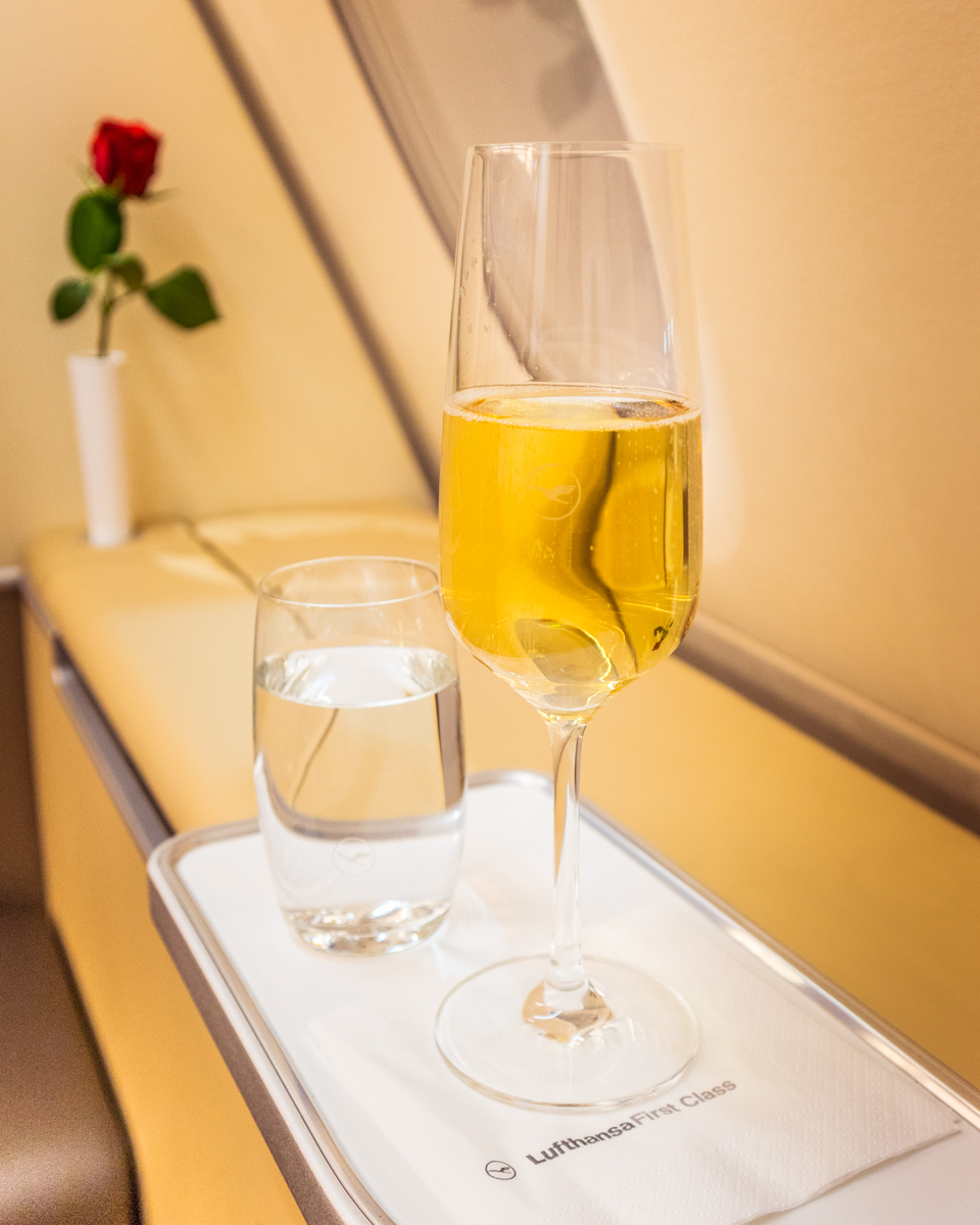 Lufthansa A380 First Class champagne