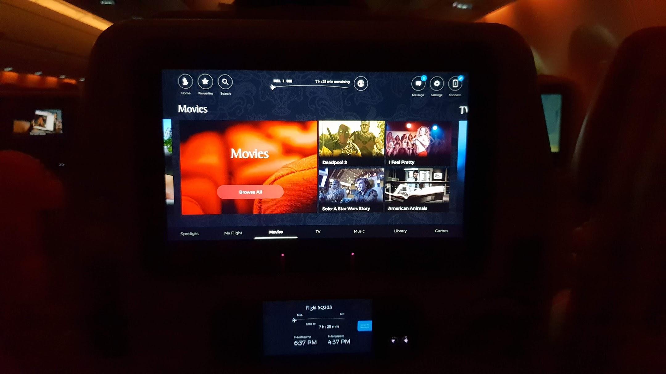 Singapore Airlines A350 Economy inflight entertainment screen