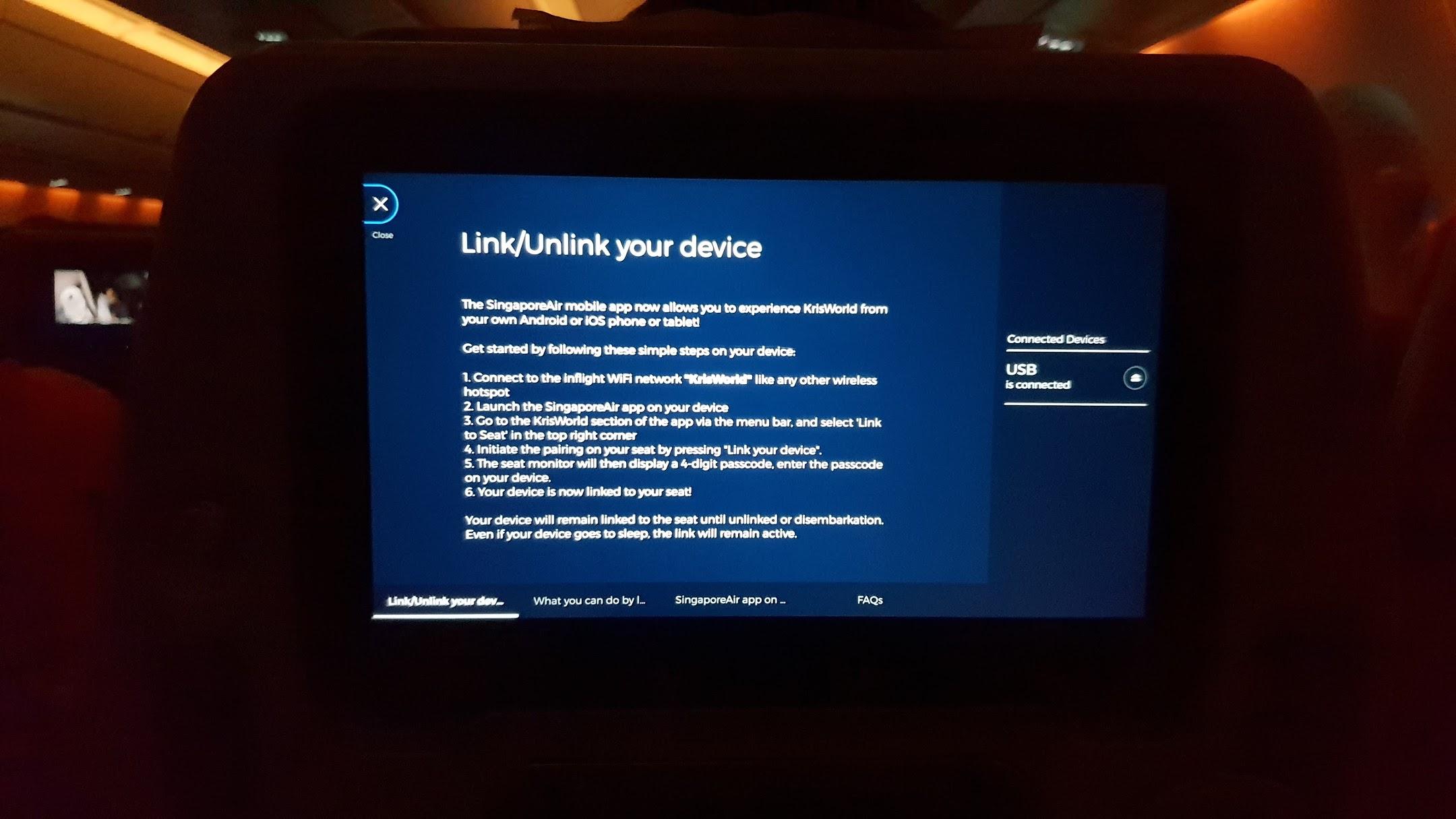 Singapore Airlines A350 Economy screen in-flight