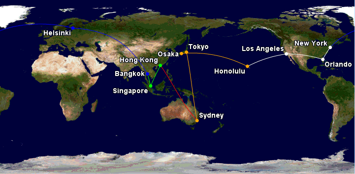  full itinerary of the Qantas oneworld Classic Reward all in Business Class