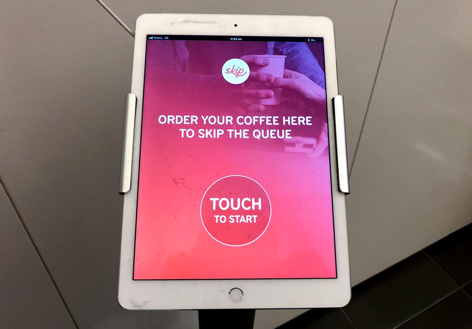 Qantas Club Sydney tablet to pre-order coffee