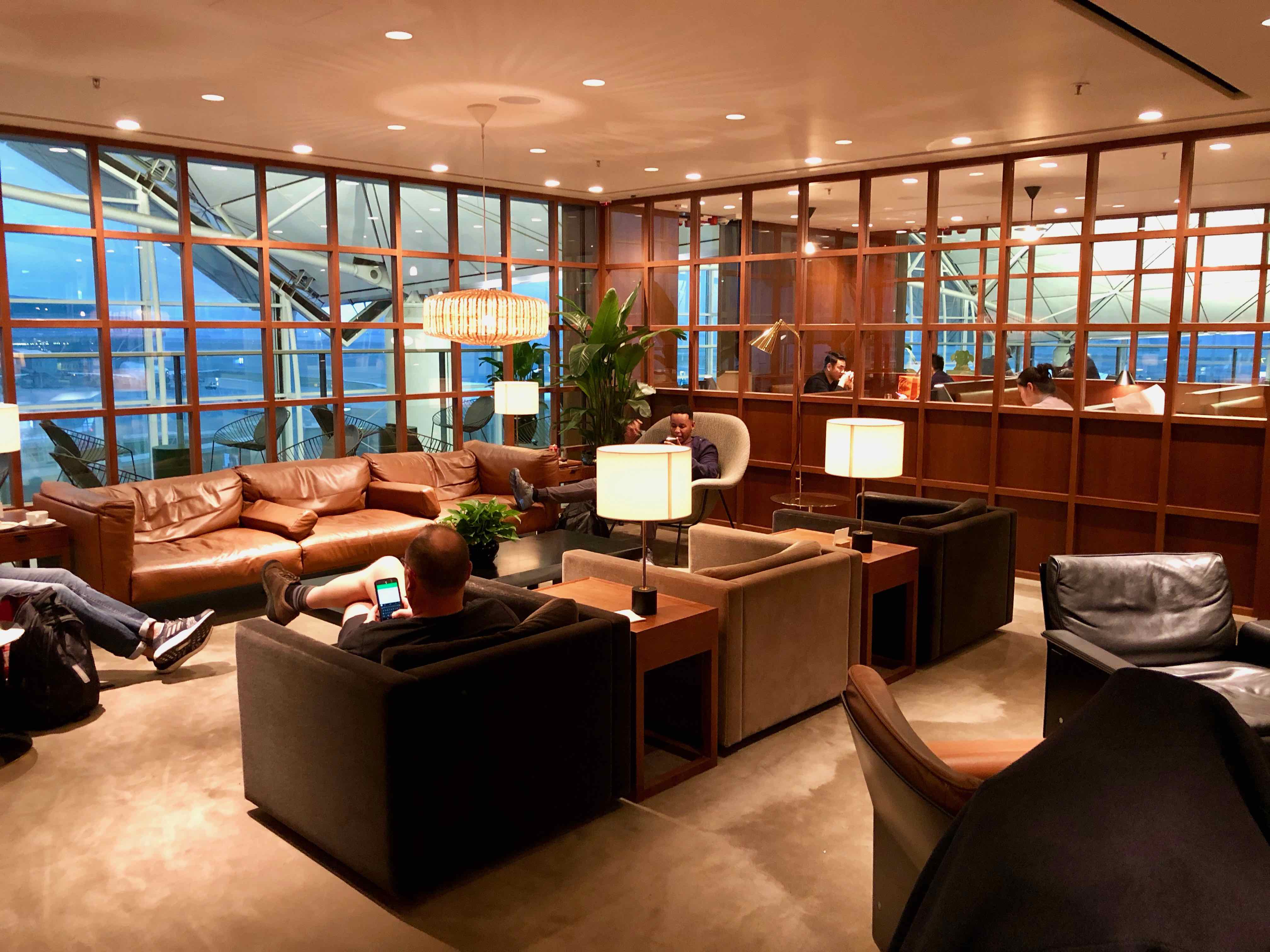 Cathay Pacific The Deck Business Class Lounge Hong Kong main lounging area