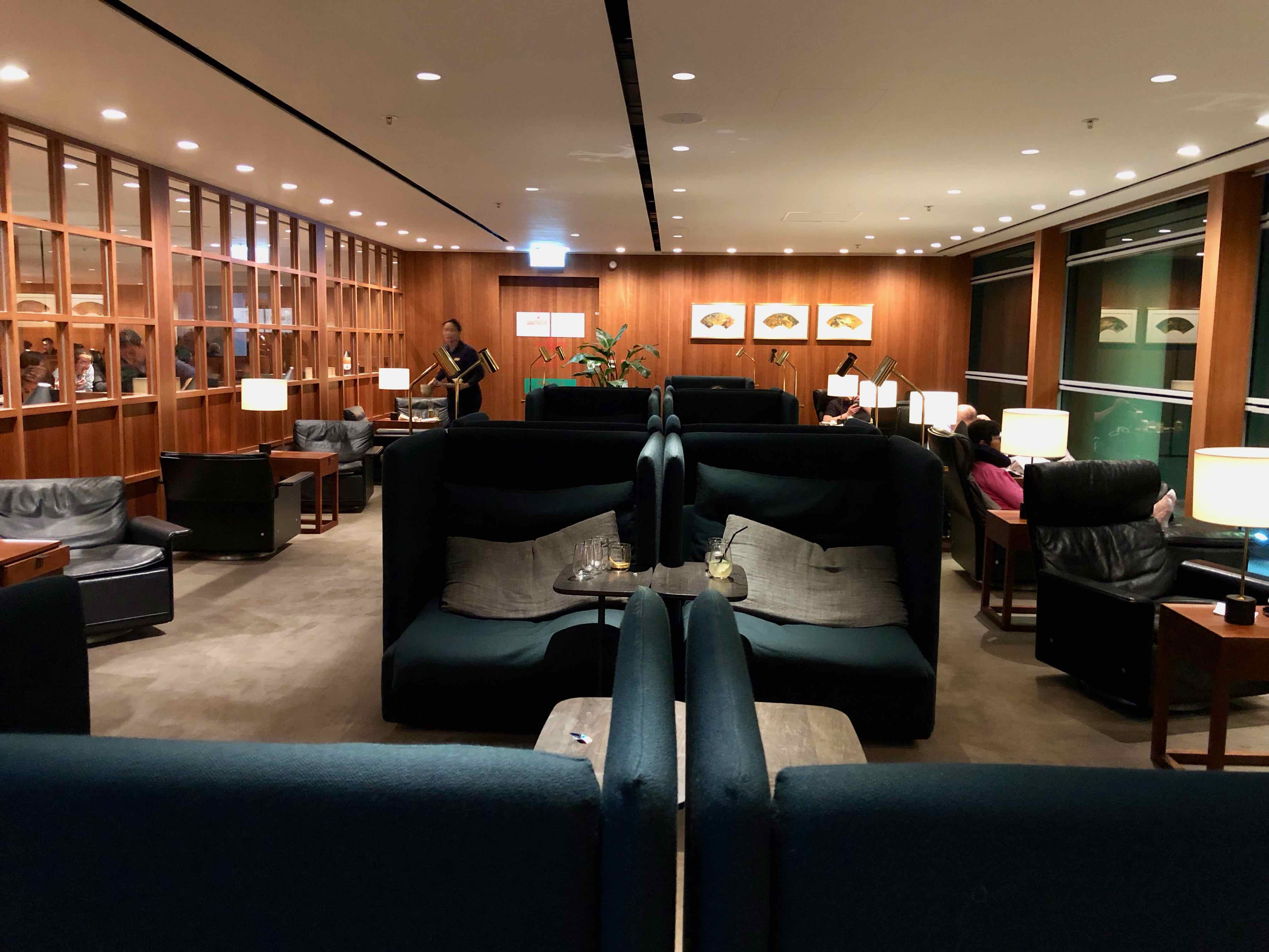 Cathay Pacific The Pier Business Class Lounge Hong Kong seating option by the window