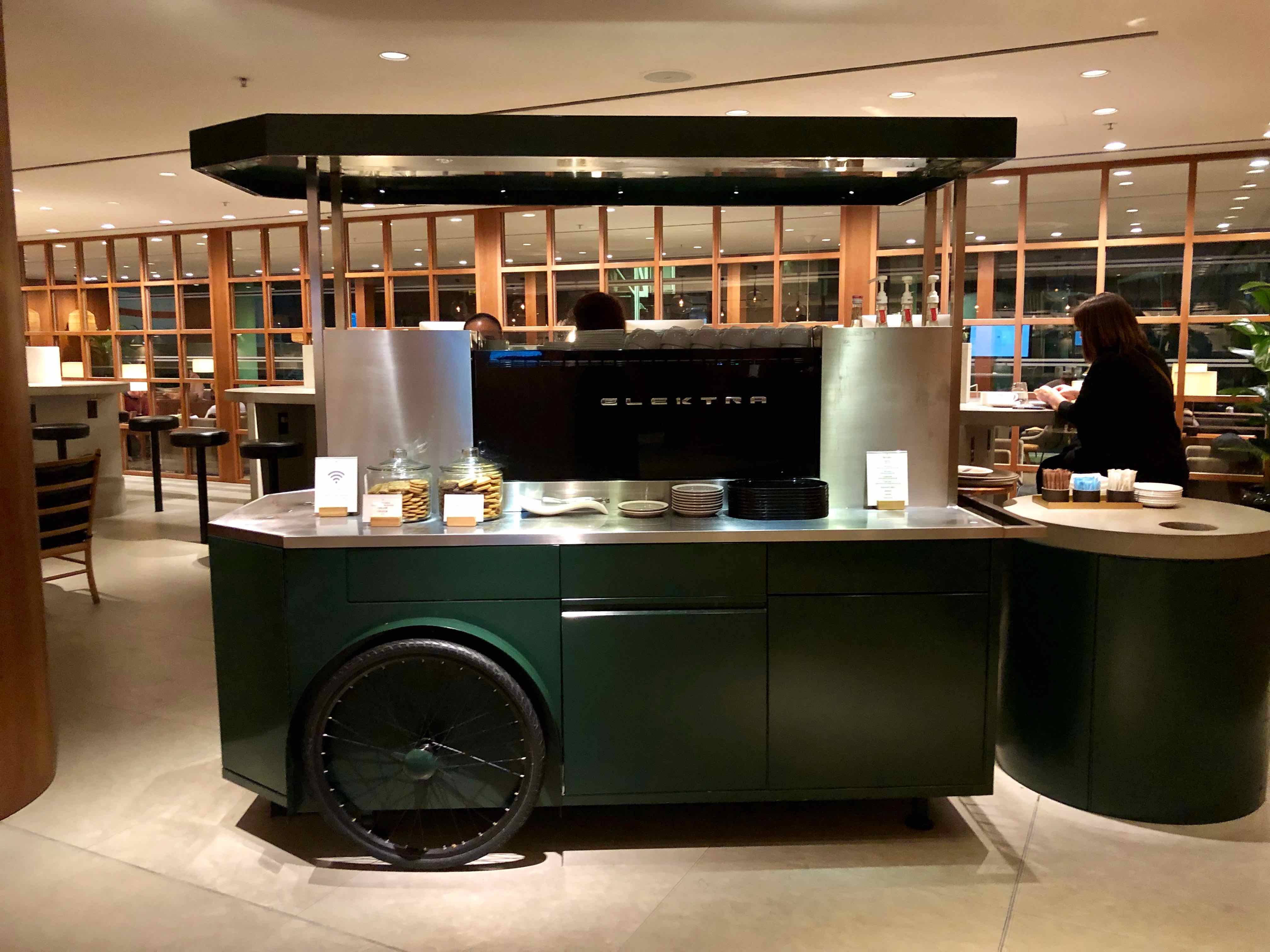 Cathay Pacific The Pier Business Class Lounge Hong Kong Barista coffee cart