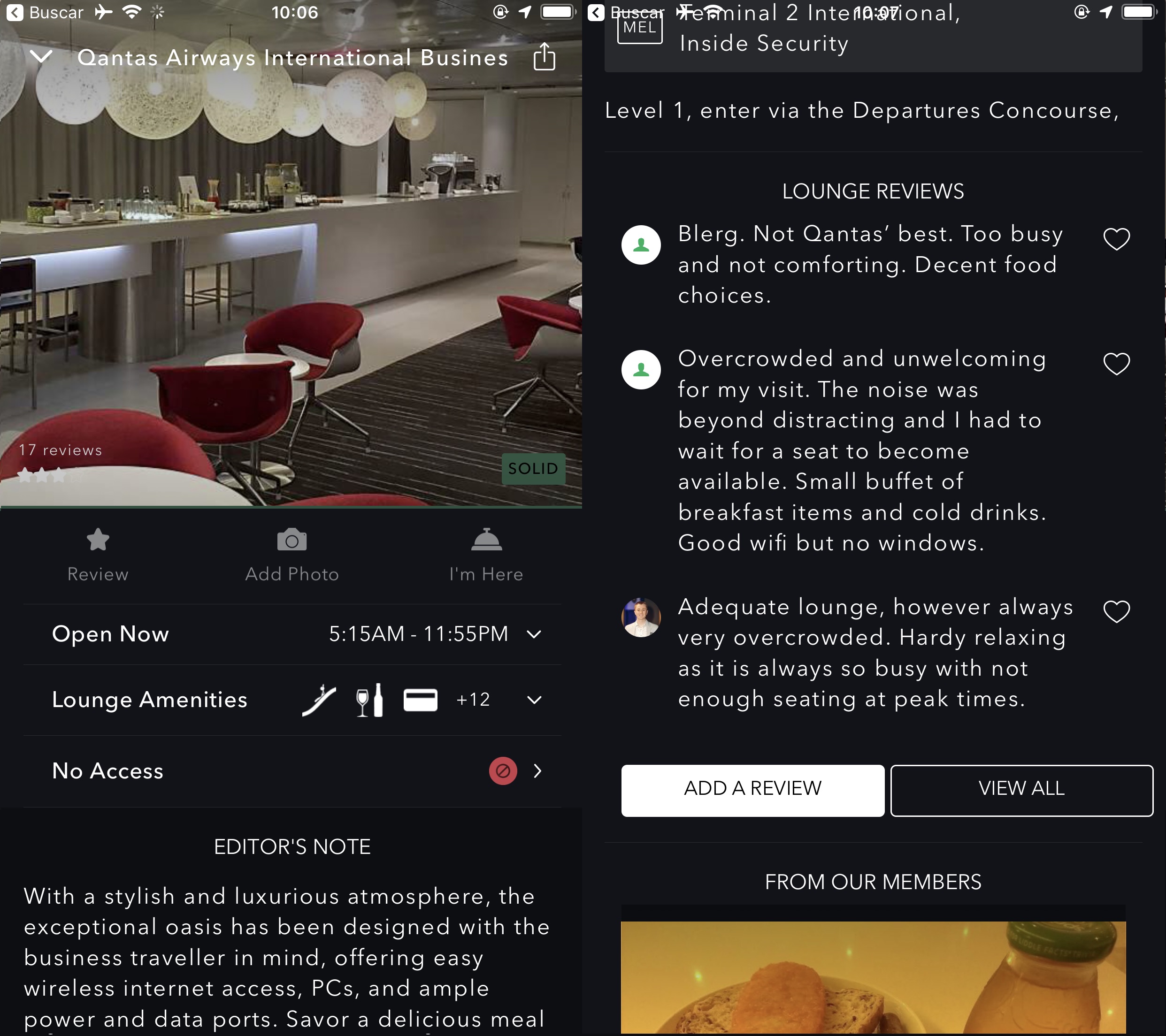 LoungeBuddy app user lounge reviews