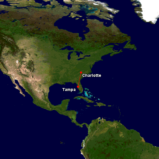 Charlotte to Tampa route map