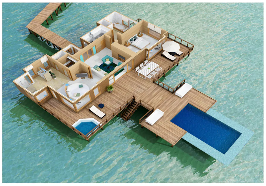 Conrad Rangali Maldives Sunset Water Villa floorplan