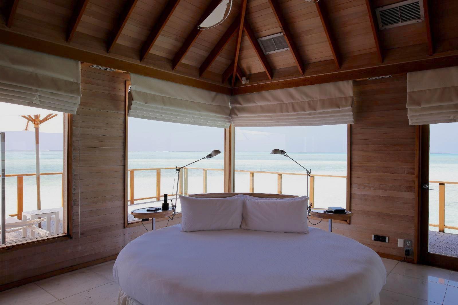 Conrad Rangali Maldives Sunset Water Villa circular rotating bed