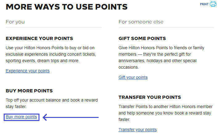 Hilton Honors buy points