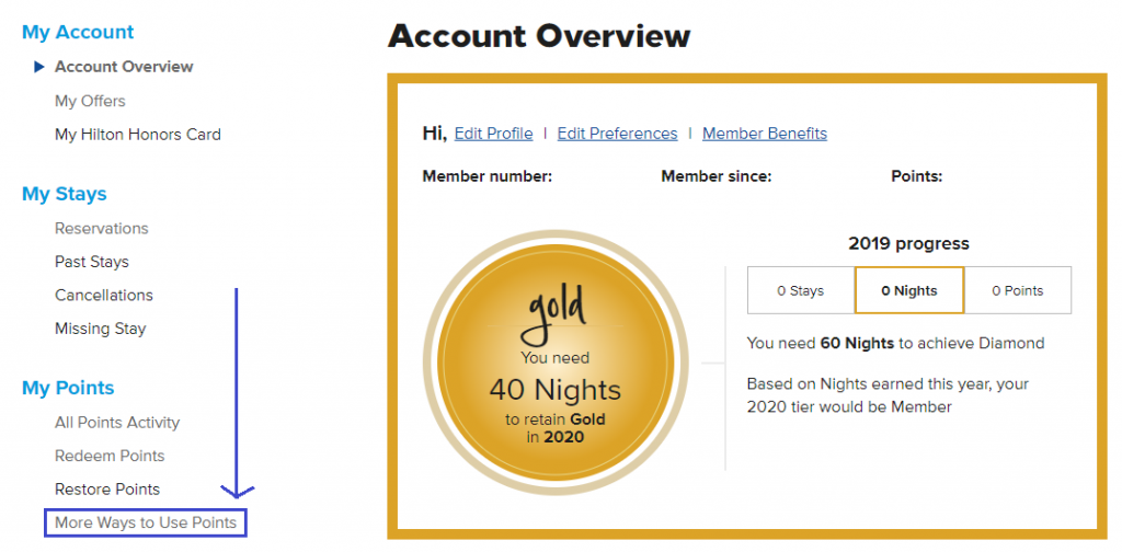 Hilton Honors Account Overview