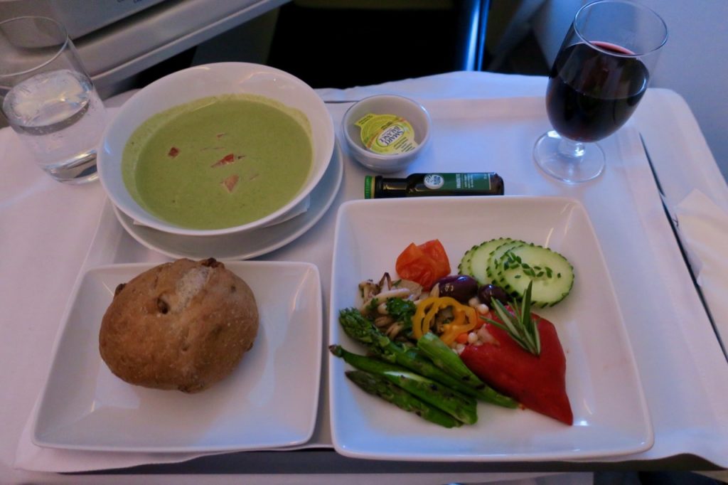 TAP Portugal A330neo Business Class soup and starter