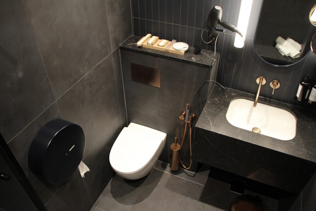 Finnair Platinum Wing Helsinki toilet in shower suite