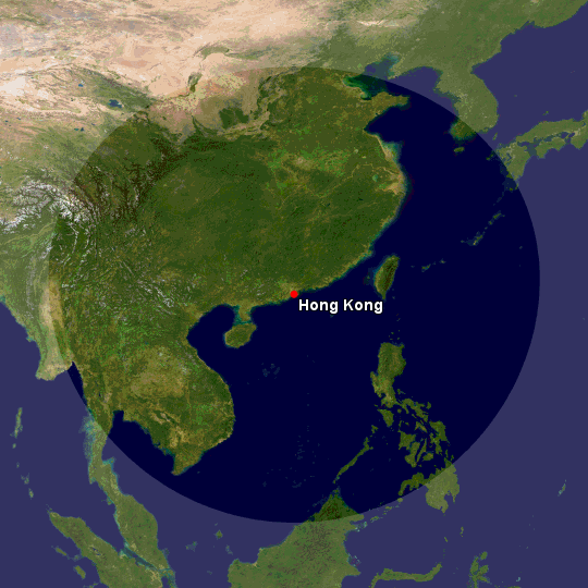 Hong Kong 1200-mile radius