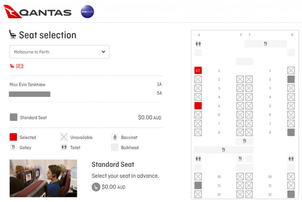 QF Qantas 787 Business Class seat selection
