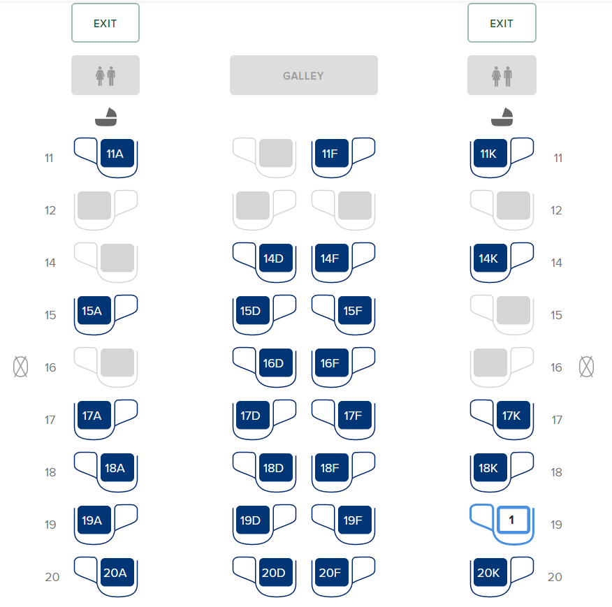 Singapore Airlines 787-10 Business Class seat map