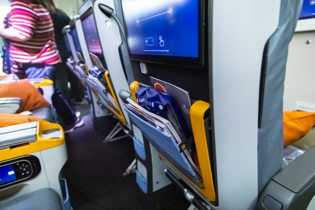 Singapore Airlines Premium Economy seat pocket