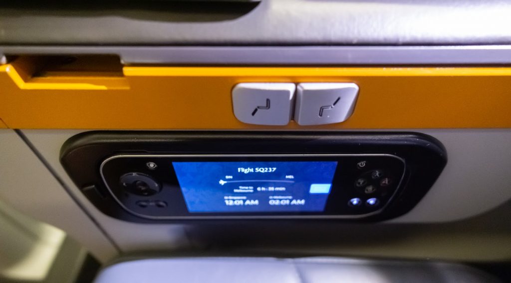Singapore Airlines Premium Economy touchscreen control