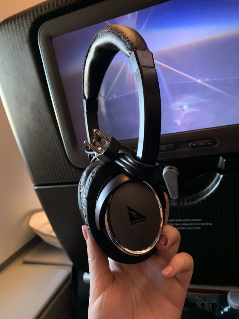 Qantas A380 Economy noise cancelling headphones