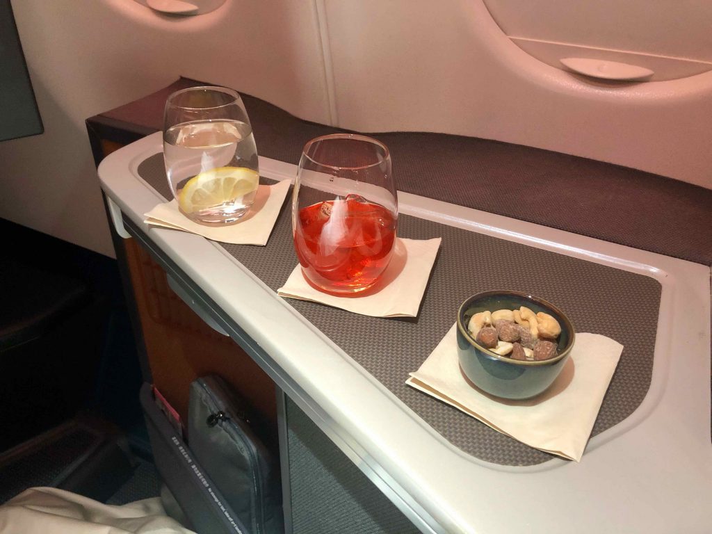 Cathay Pacific Business Class welcome drink