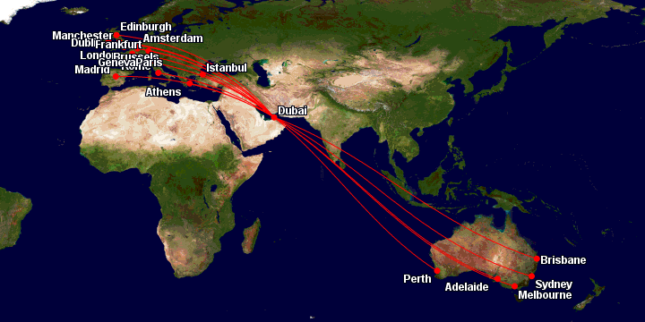 Emirates route to Europe