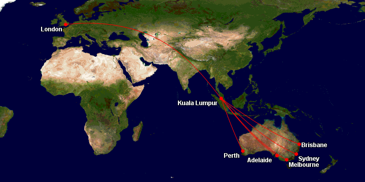 Malaysia Airlines routes to Europe