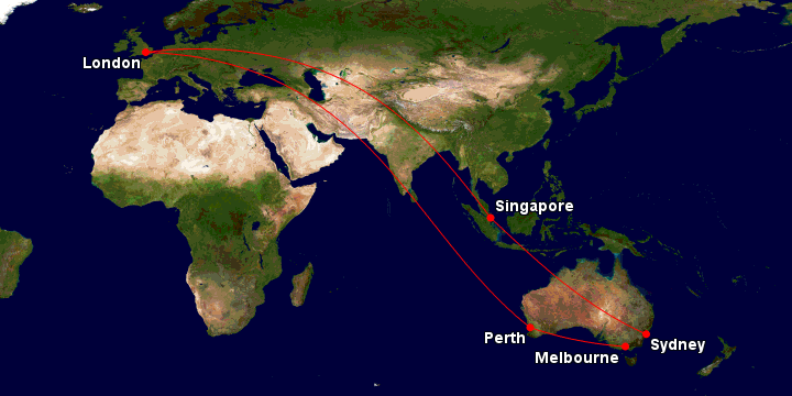 Qantas route to Europe